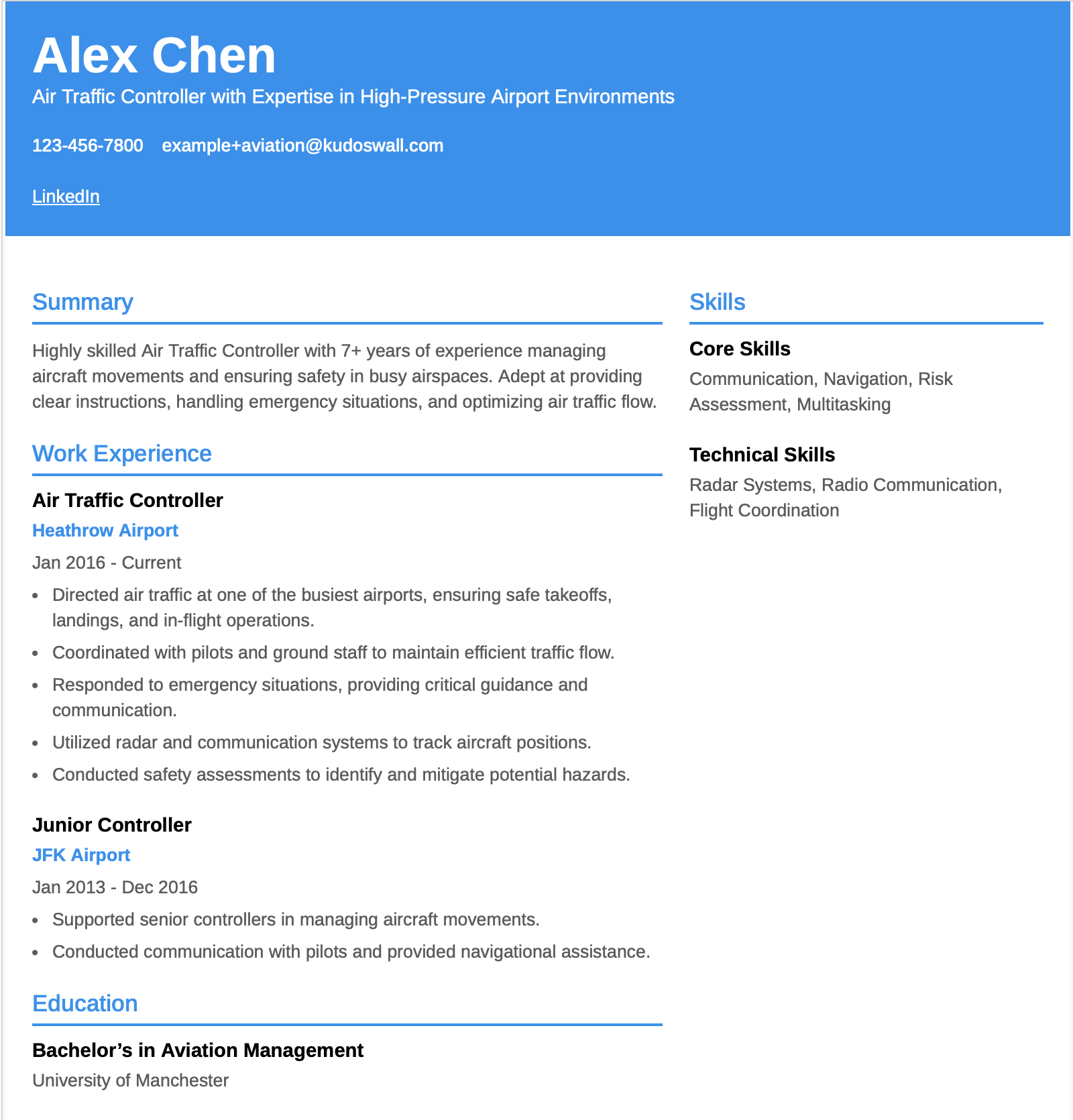 Air Traffic Controller Resume Example
