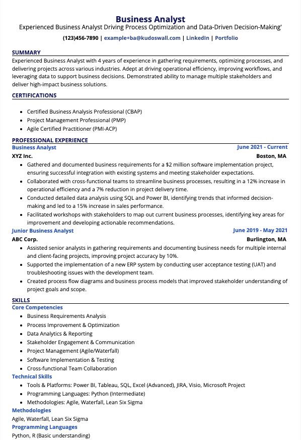 Mid-level Business Analyst Resume Example