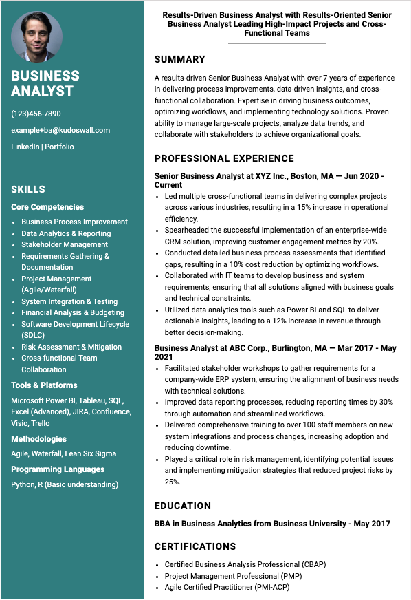 Example Resume for Experienced Business Analyst
