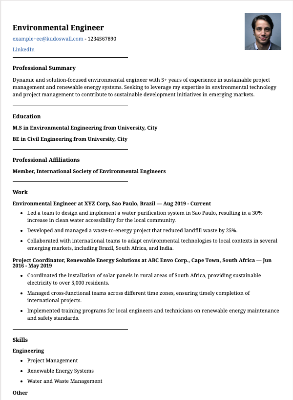 Environment Engineer Resume Example