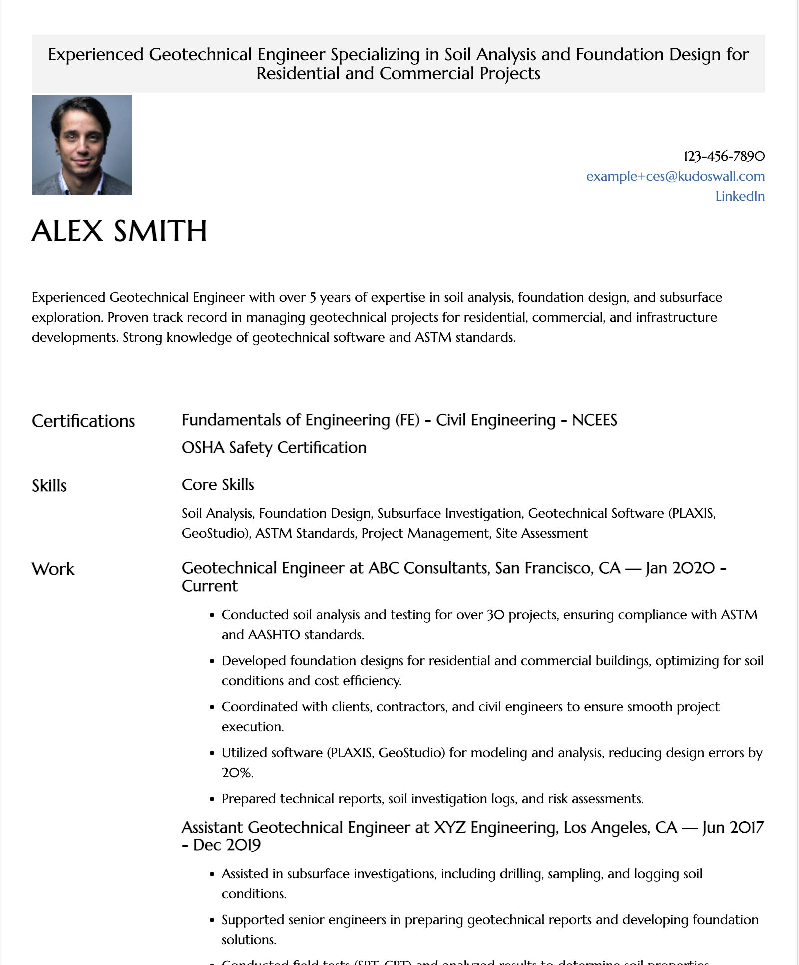 Geotechnical Engineer Resume Example