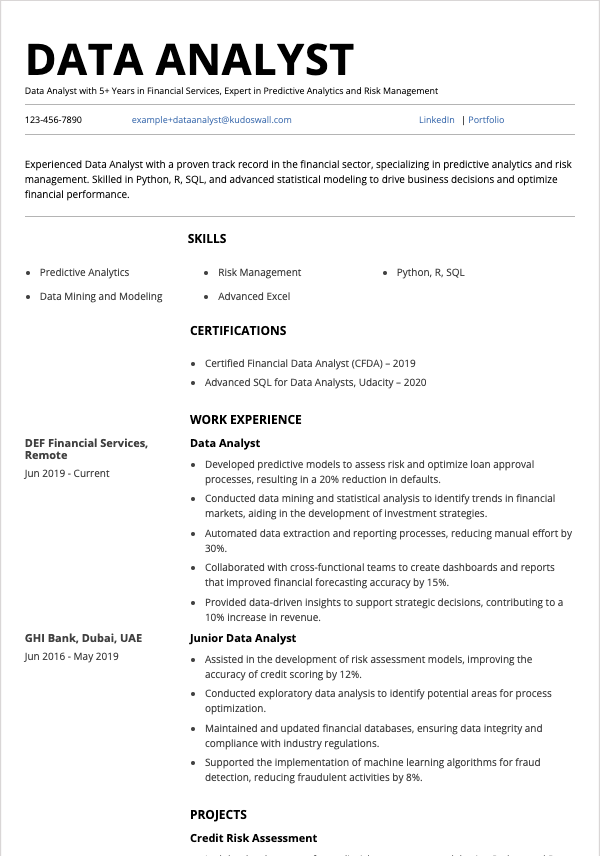 Mid-level Data Analyst Resume Example