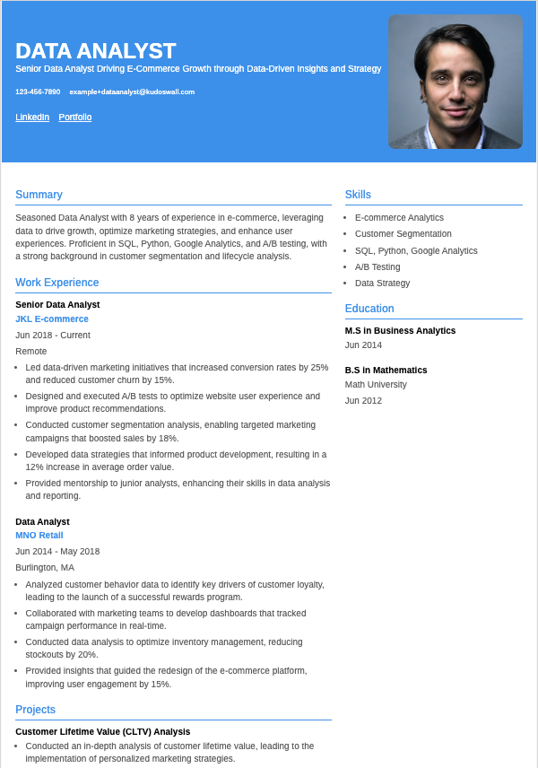 Senior Data Analyst CV Example