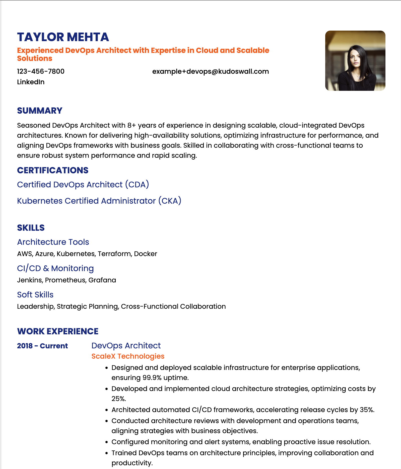 DevOps Architect Resume Example