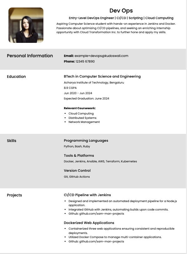 Aspiring DevOps Resume Example