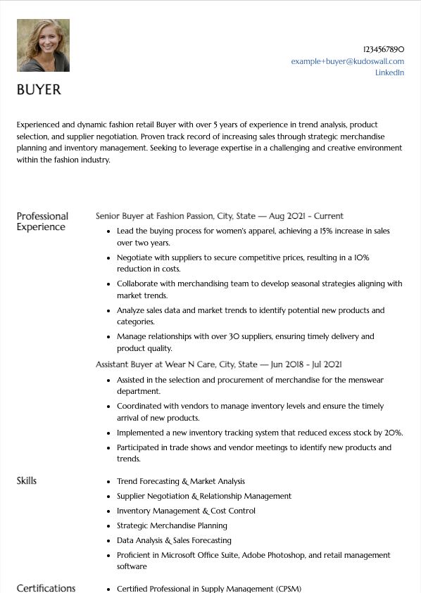 Buyer Resume Example