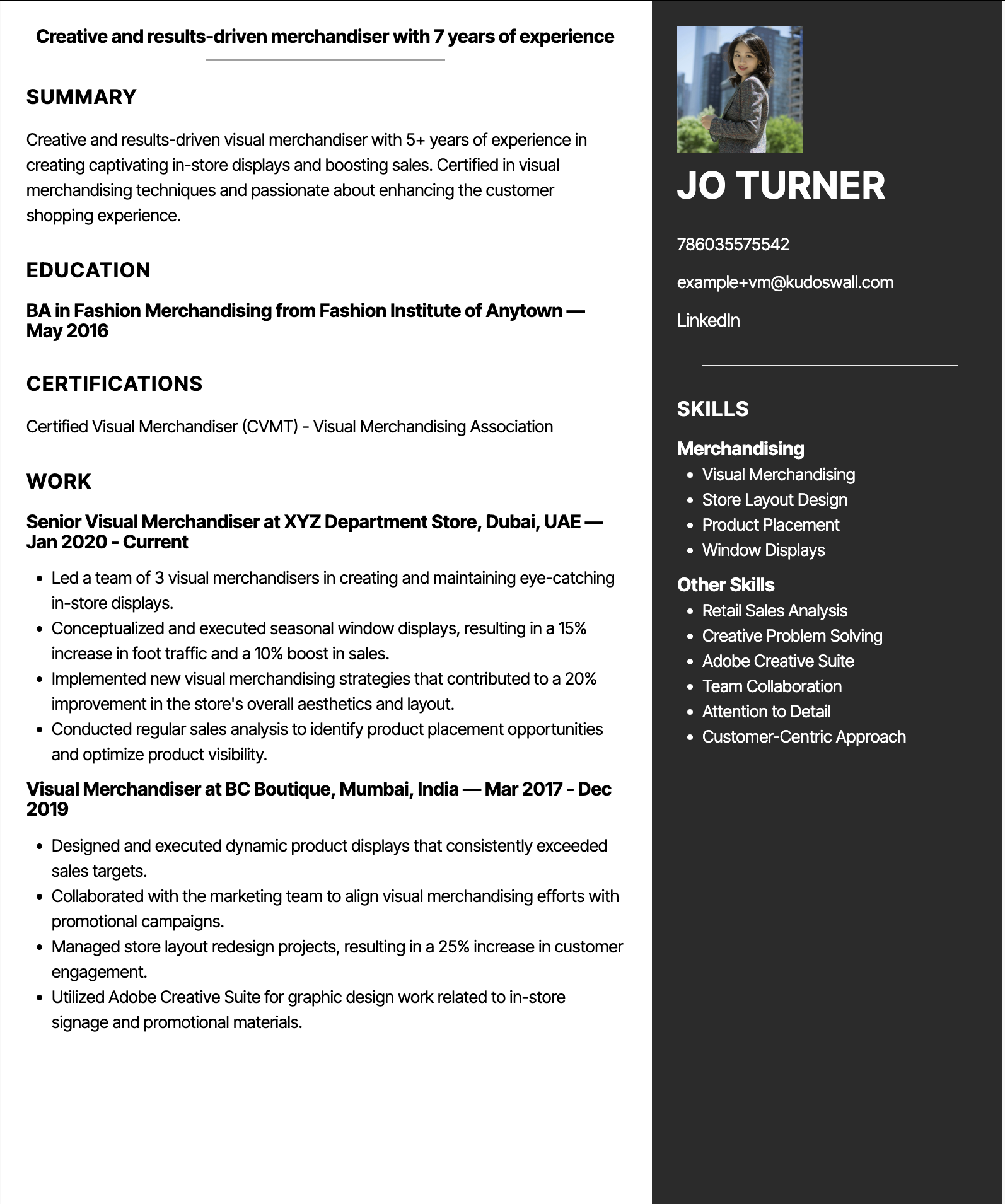 visual merchandiser resume example