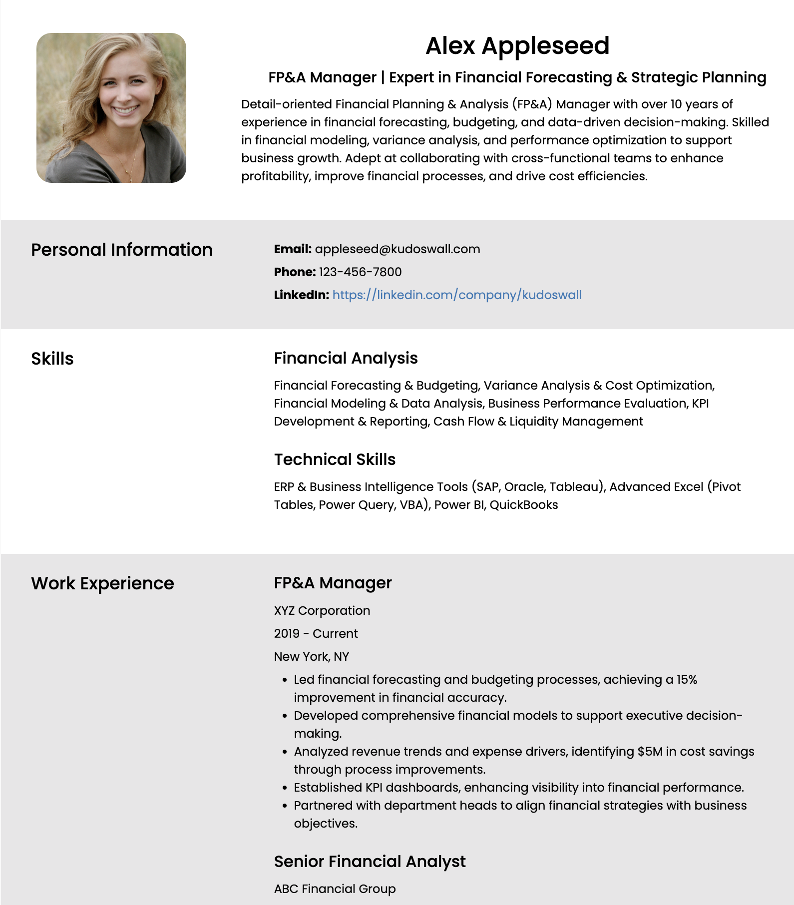 FP&A Manager Resume examples