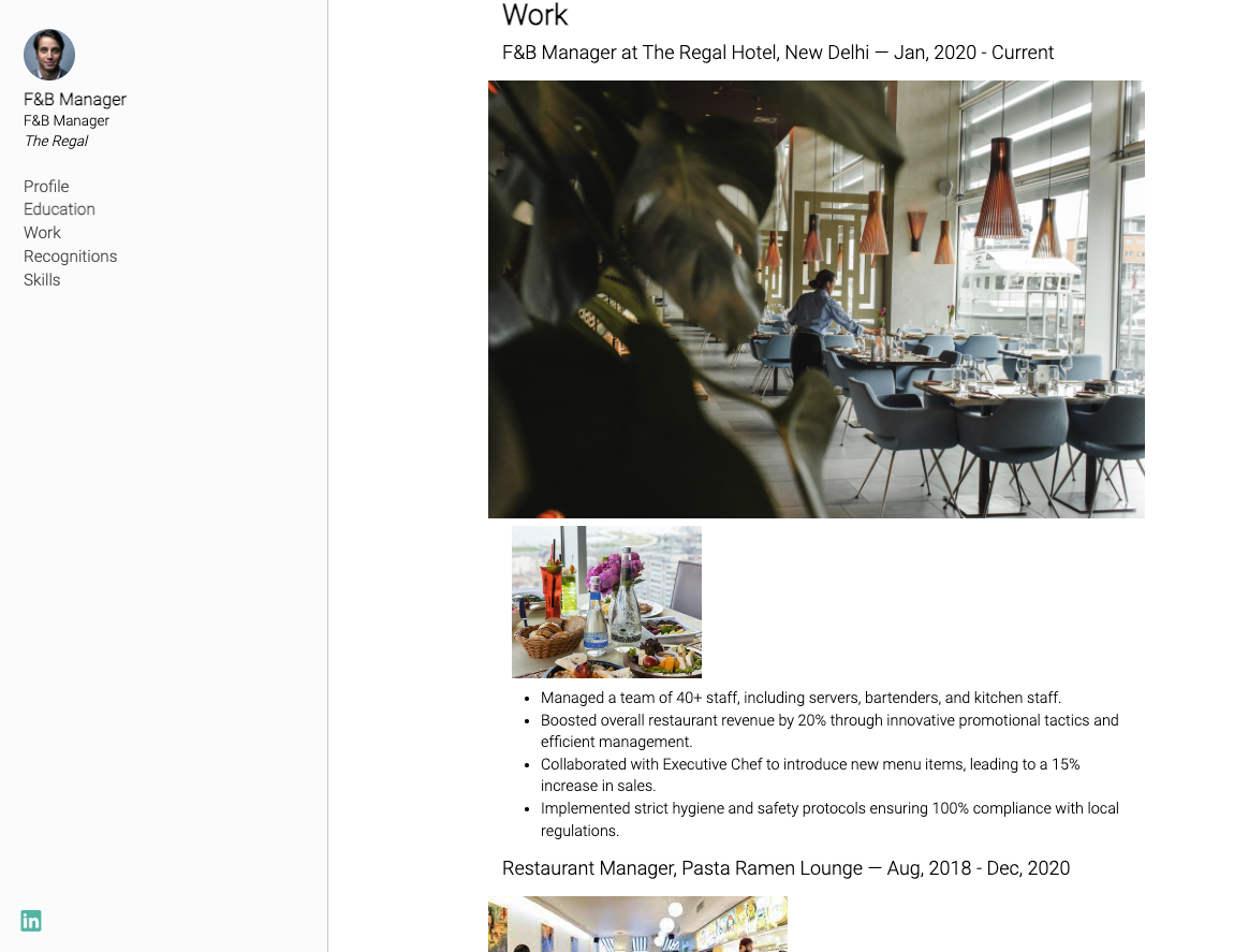 F&B Manager Portfolio Example
