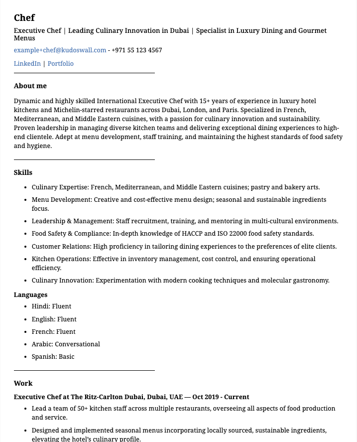 Executive Chef Resume Example