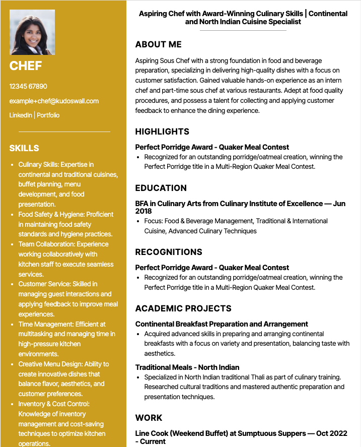 Sous-Chef Resume Example
