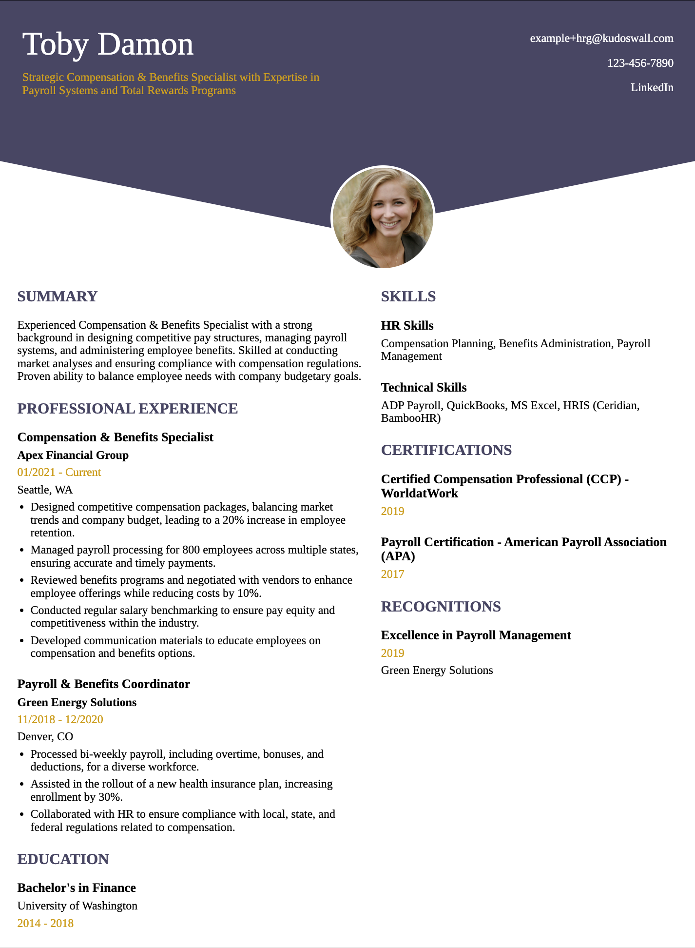 Compensation & Benefits Specialist Resume Example
