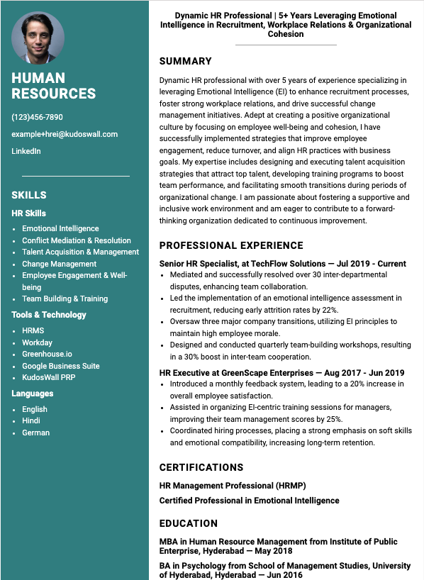 HR Specialist Resume Example