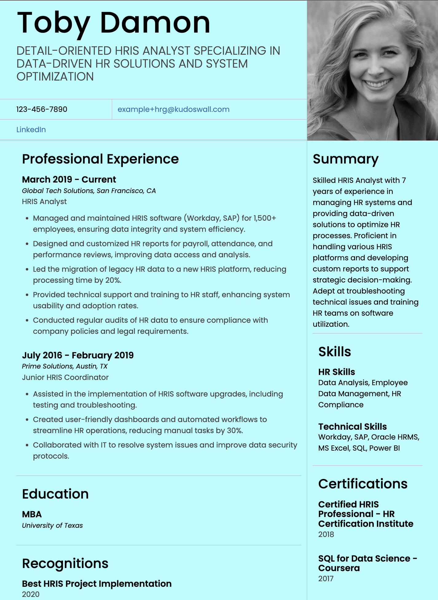 HRIS Analyst Resume Example