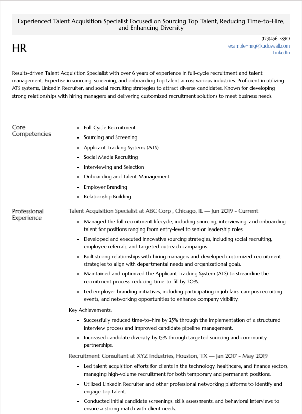 Talent Acquisition Resume Example