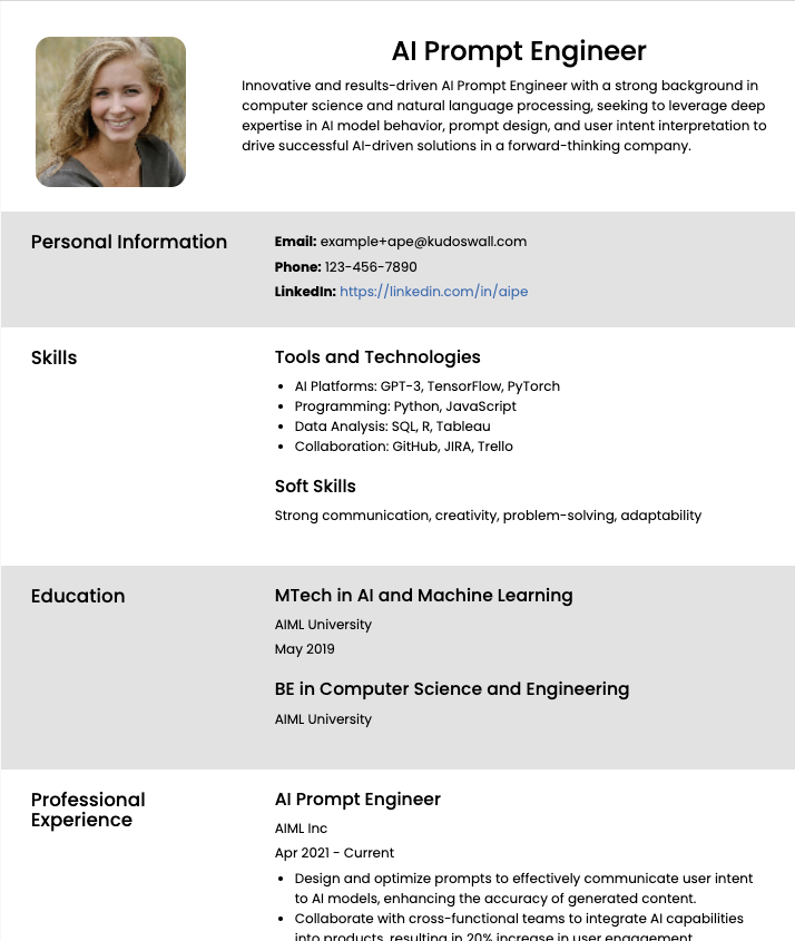 AI Prompt Engineer Resume Example