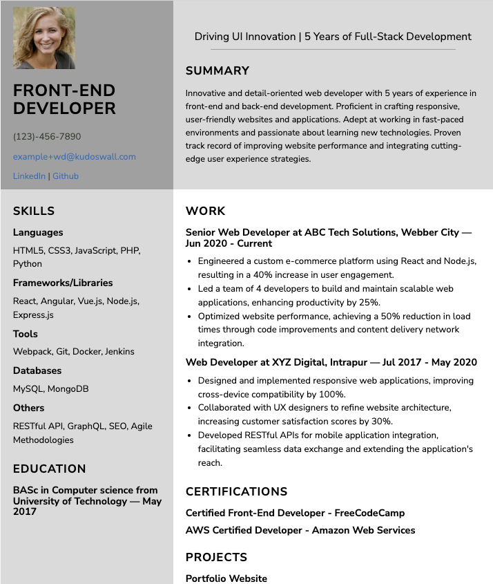 Front-End Developer Resume Example