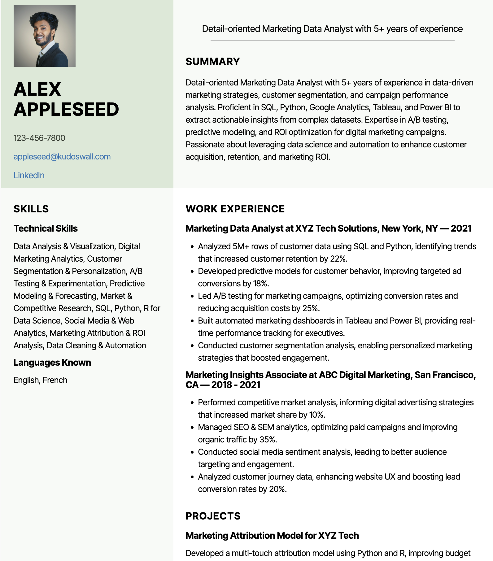 Marketing Research Data Analyst Resume Sample
