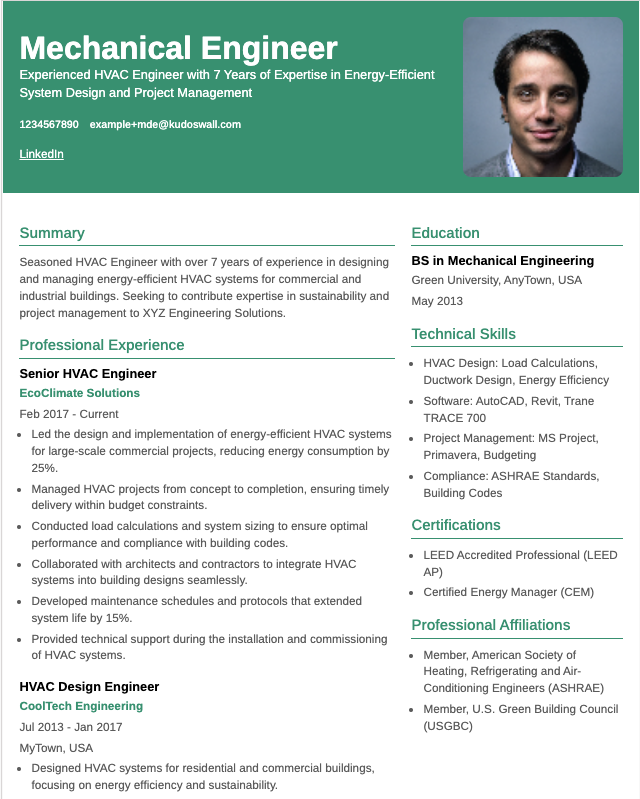 HVAC Engineer Resume Example