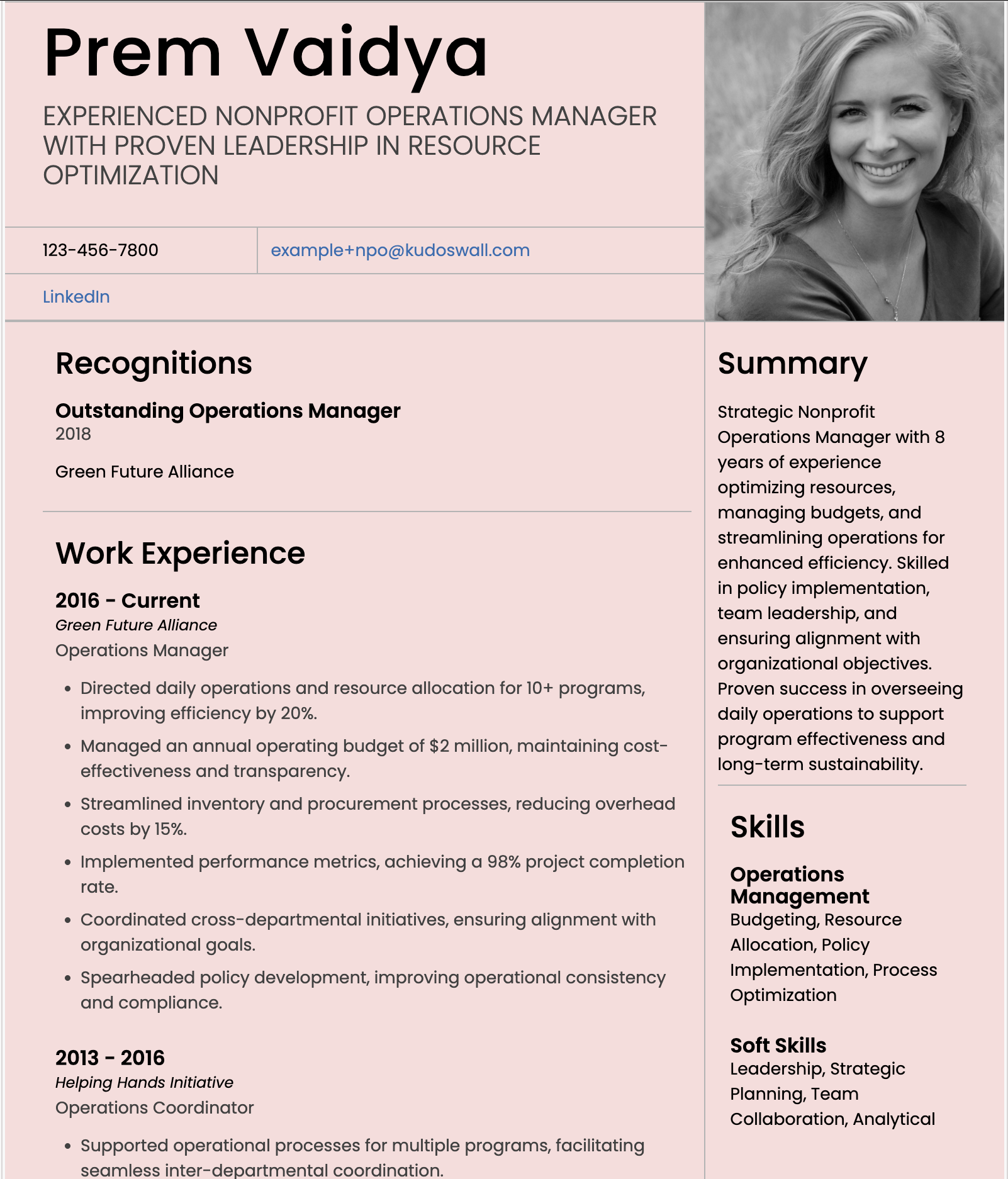 Nonprofit Management Resume Example