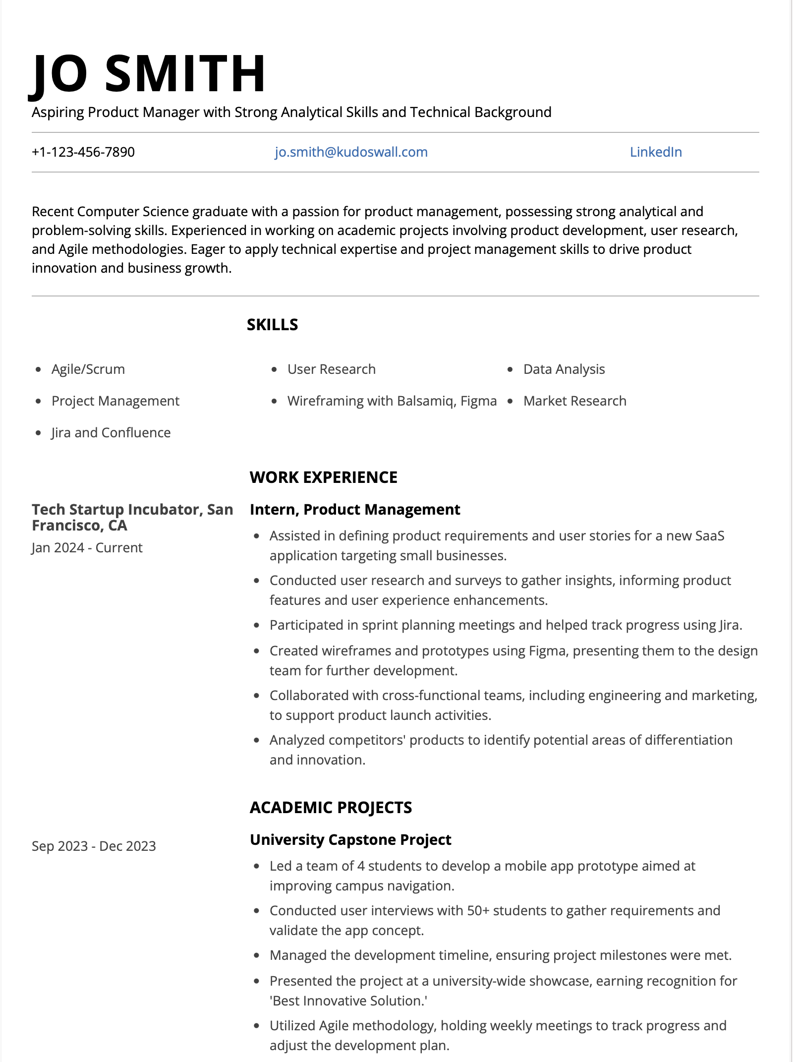 Entry-Level Product Manager Resume Example