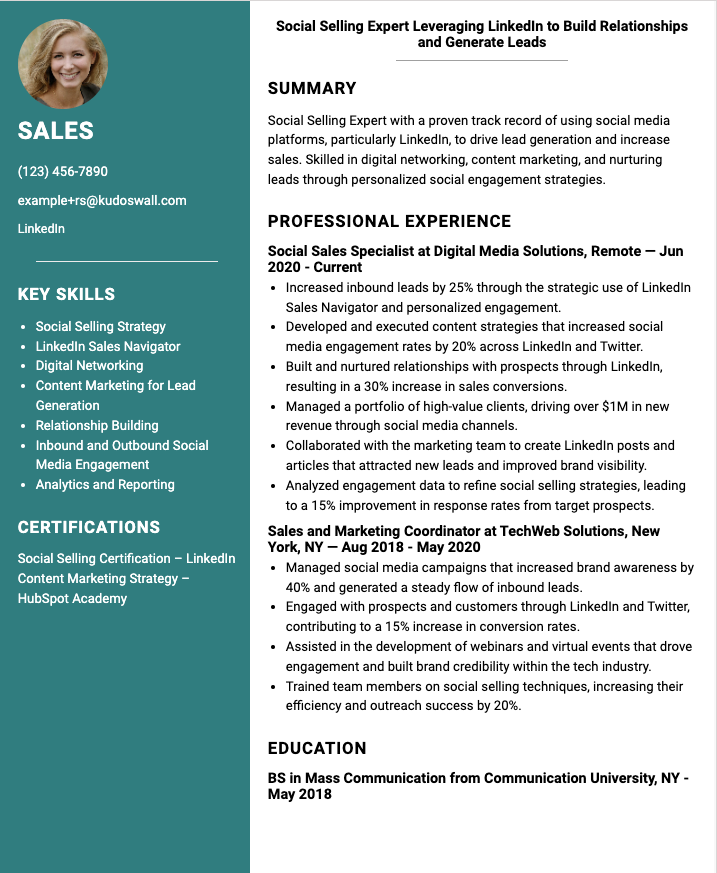 Social Sales Resume Example