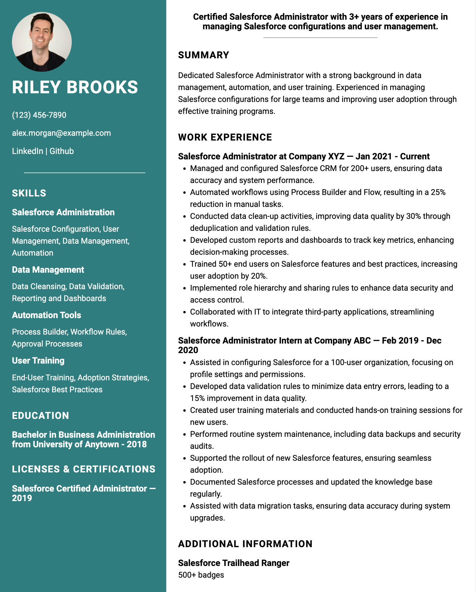 Salesforce Administrator Resume Example
