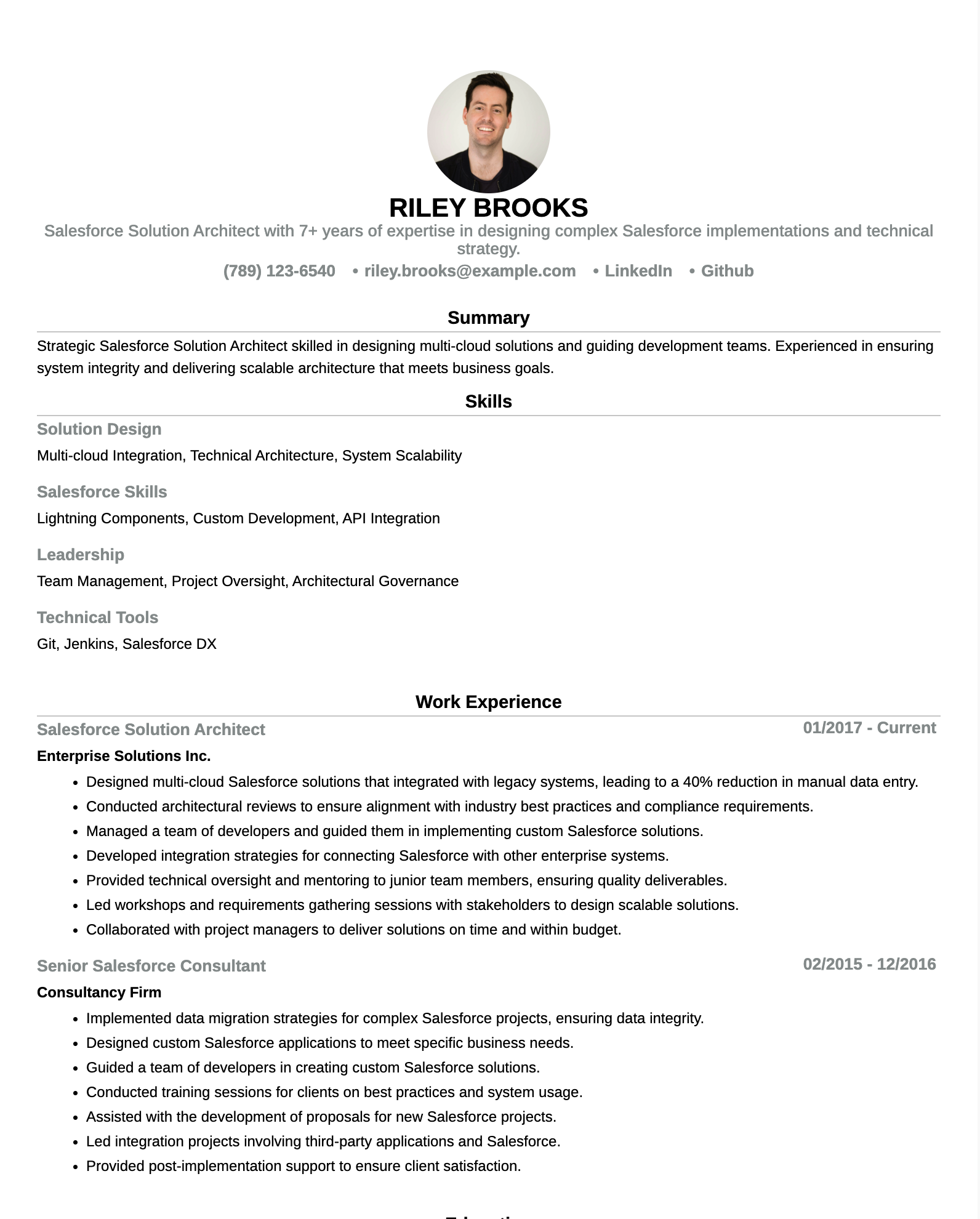 Salesforce Solution Architect Resume Example