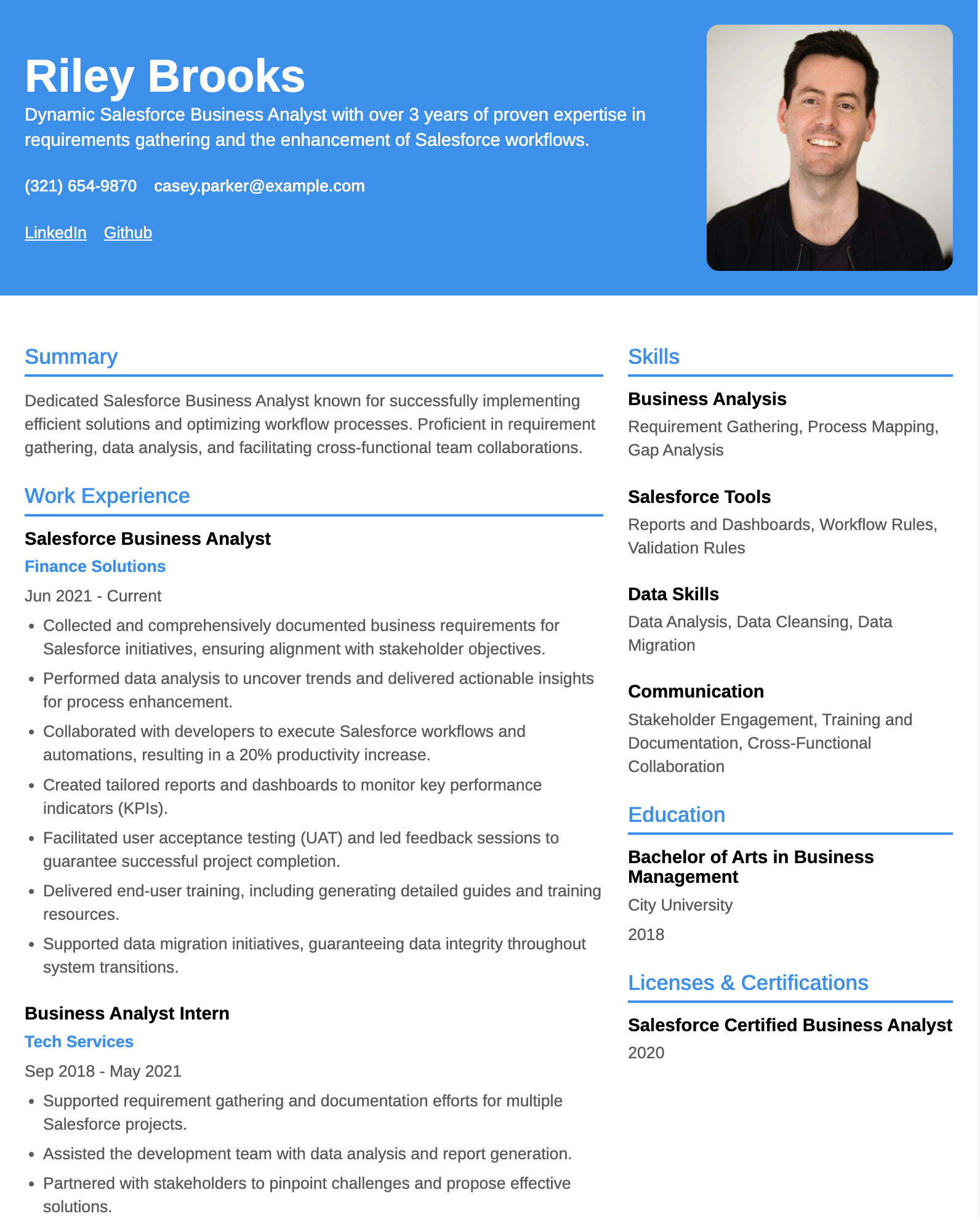 Salesforce Business Analyst Resume Example