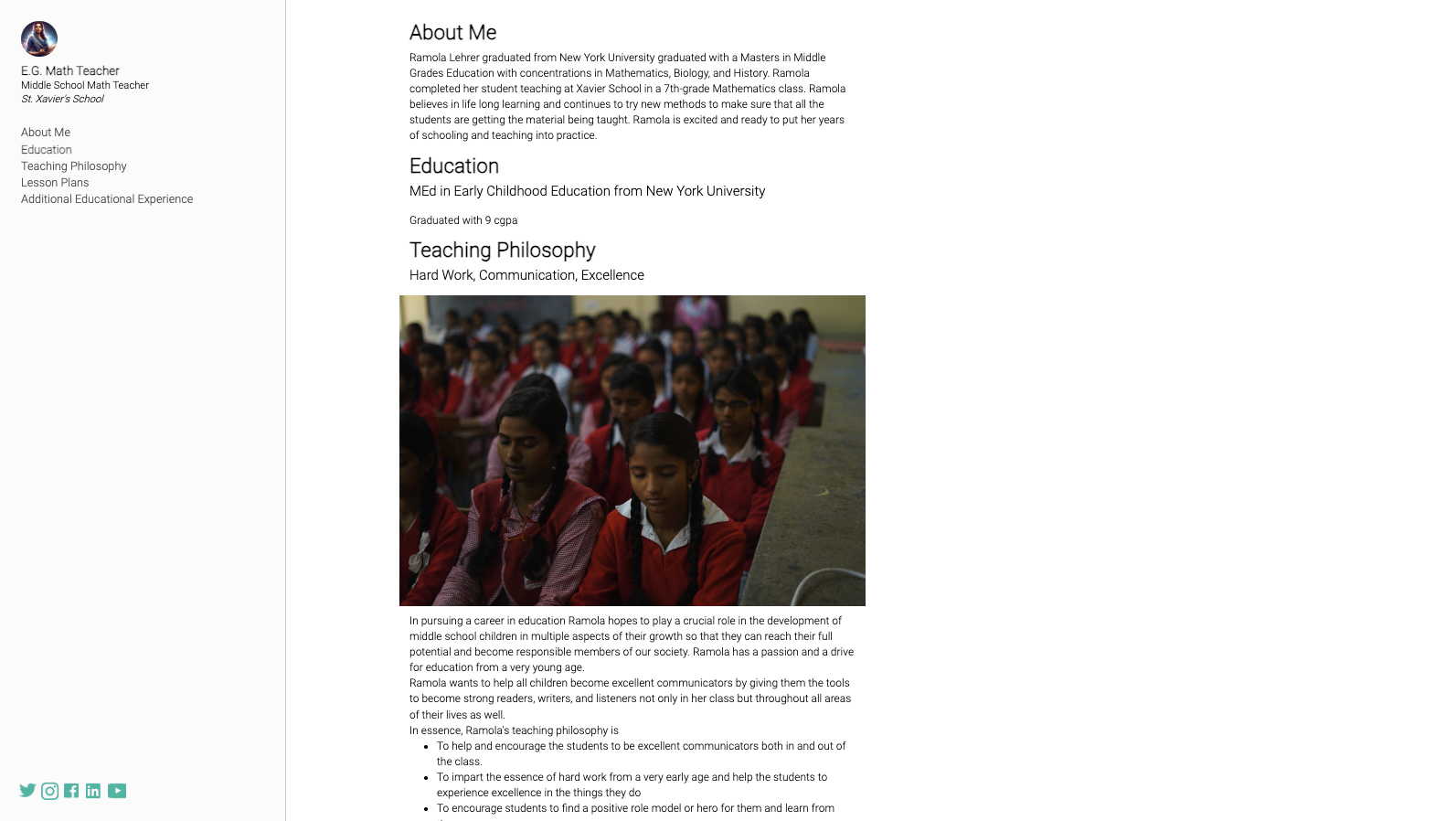 Math Teacher Portfolio Example