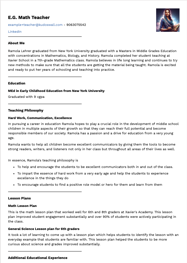 Math Teacher Resume ATS Sample