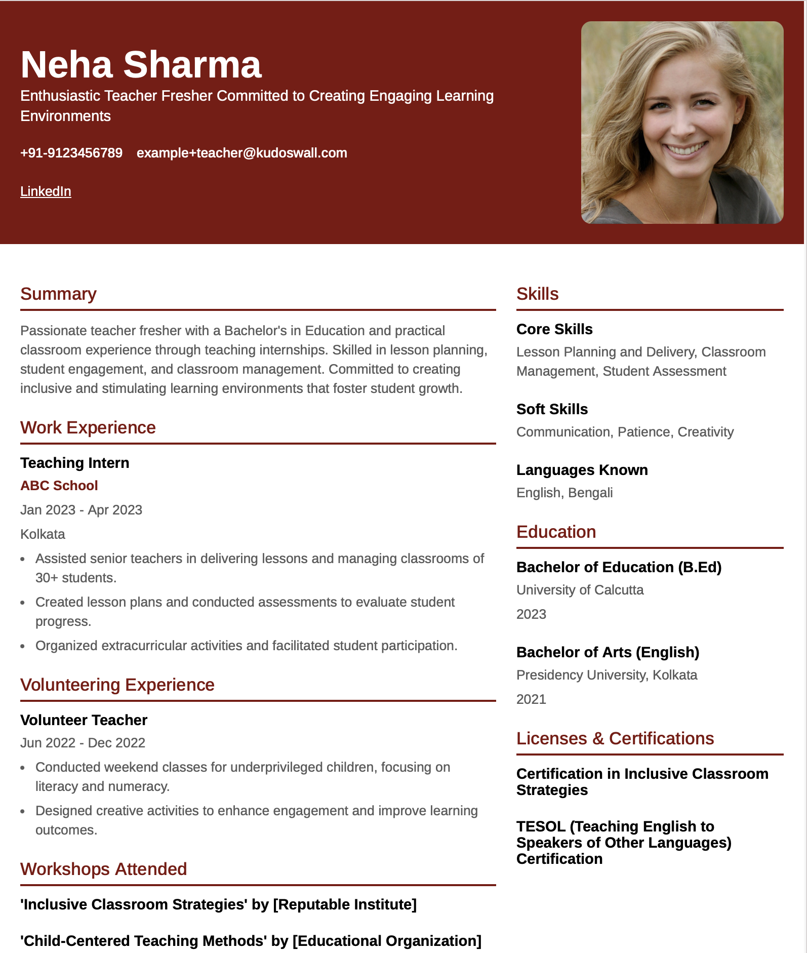 New Teacher Resume Example 2025