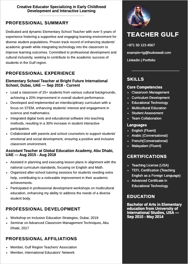 Gulf Teacher Resume Template